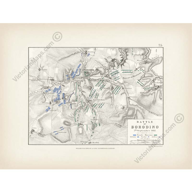 Battle of Borodino 7 September 1812 An engraved and hand-coloured map 75, A. K. Johnston, Atlas to Alison's History of Europe, 1850 art print poster canvas gift