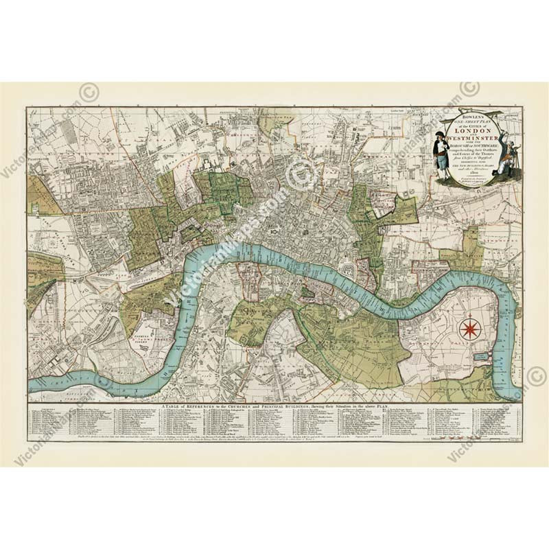 Bowles's One-Sheet Plan of LONDON and WESTMINSTER with the borough of SOUTHWARK - a map by Bowles, 1800 art print poster gift