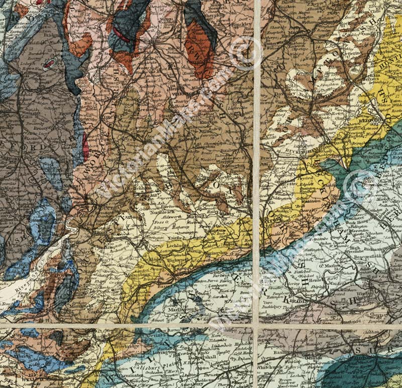 Geological map of England, Wales and the Southern part of Scotland - a map by E. Ravenstein, 1865 art print poster canvas gift