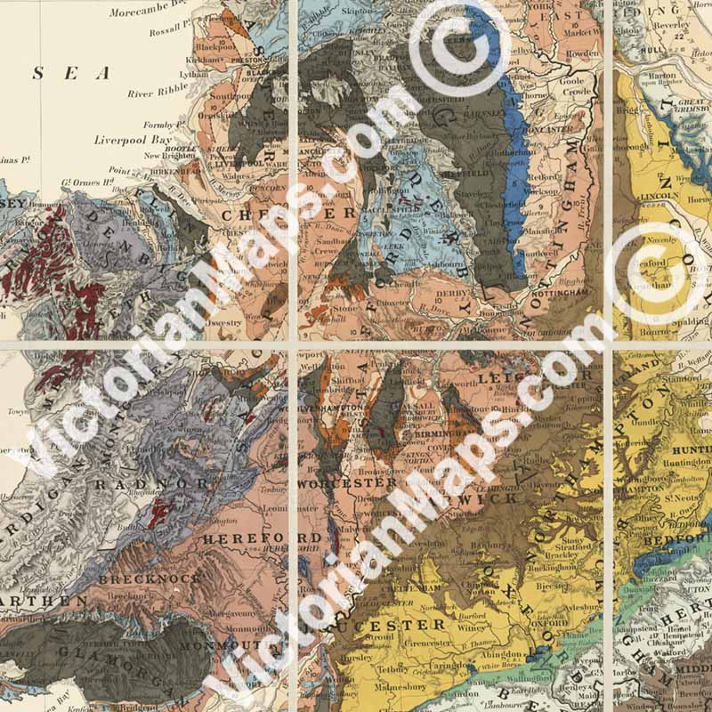 Geological map of The British Isles - an engraved hand-coloured folding map by A. C. Ramsay, E. Stanford, 1878 art print poster canvas gift