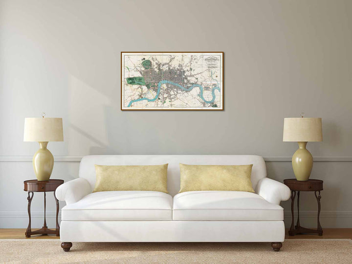 LONDON in MINIATURE with the Surrounding Villages - a folding hand-coloured map by E. Mogg, 1814 art print poster canvas gift