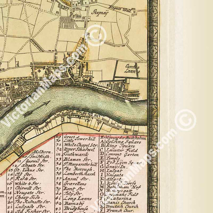 Map of LONDON by Johann Baptist Homann, 1730 art print poster canvas gift