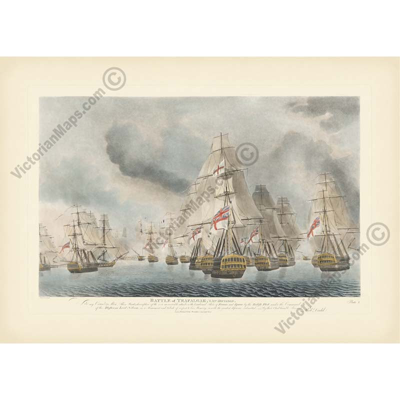 TRAFALGAR Battle, VAN Division - Plate 1 - hand-coloured engraving by Robert Dodd, 1843 art print poster canvas gift