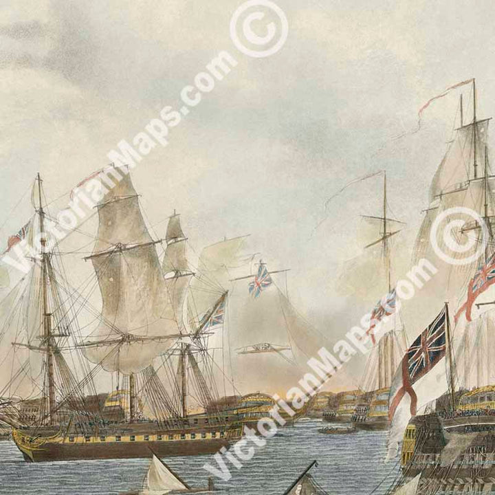 VICTORY of TRAFALGAR, in the REAR - Plate 4 - Victorian hand-coloured engraving by Robert Dodd, 1843 art print poster canvas gift