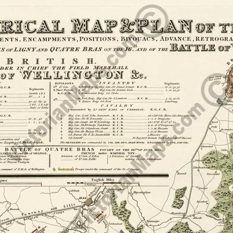 An Historical Map & Plan of the Campaign in Belgium, A.D. 1815... Battles of Waterloo, Ligny, Quatre-Bras... by S. Hall, J. Booth, 1816 art print poster canvas gift