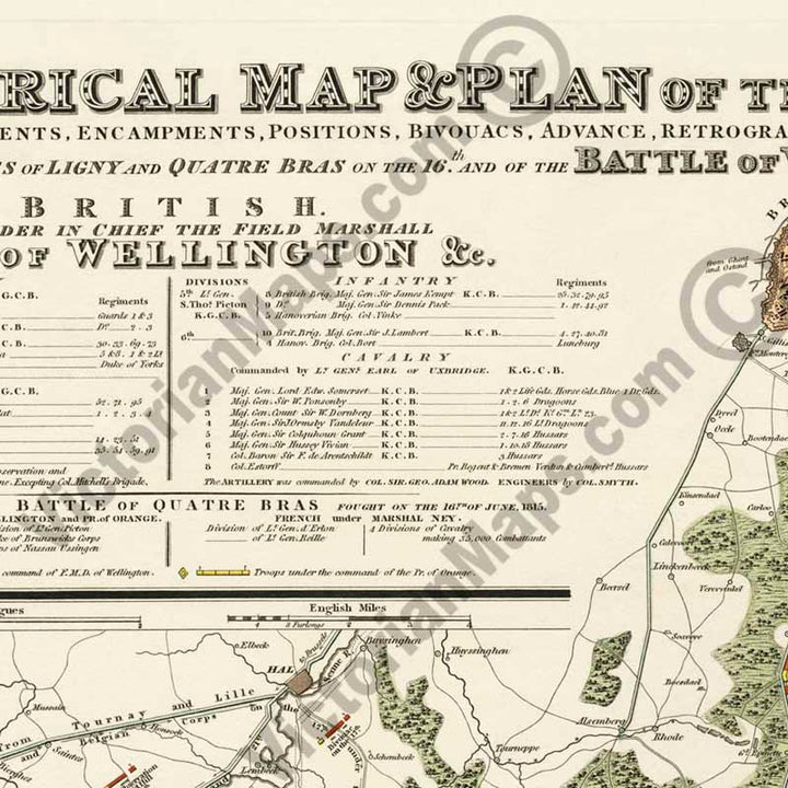 An Historical Map & Plan of the Campaign in Belgium, A.D. 1815... Battles of Waterloo, Ligny, Quatre-Bras... by S. Hall, J. Booth, 1816 art print poster canvas gift
