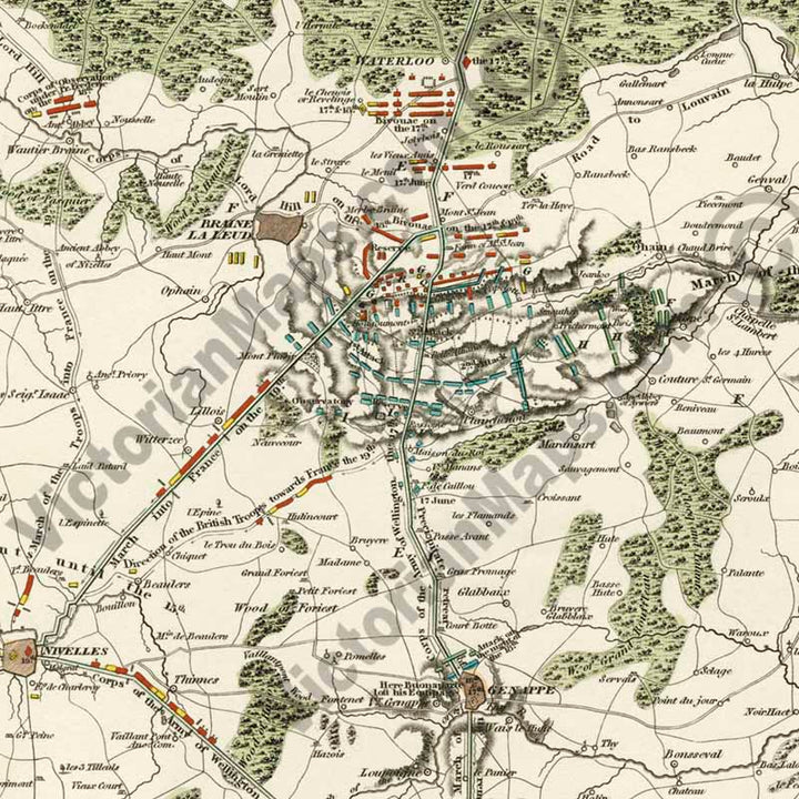 An Historical Map & Plan of the Campaign in Belgium, A.D. 1815... Battles of Waterloo, Ligny, Quatre-Bras... by S. Hall, J. Booth, 1816 art print poster canvas gift