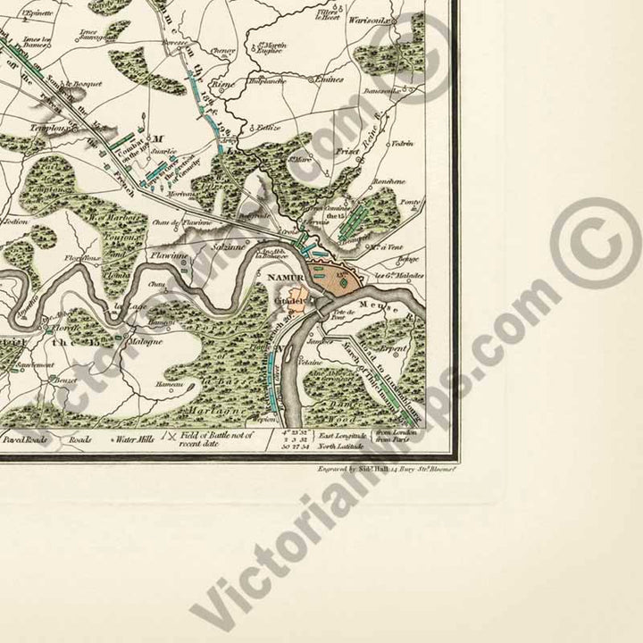An Historical Map & Plan of the Campaign in Belgium, A.D. 1815... Battles of Waterloo, Ligny, Quatre-Bras... by S. Hall, J. Booth, 1816 art print poster canvas gift