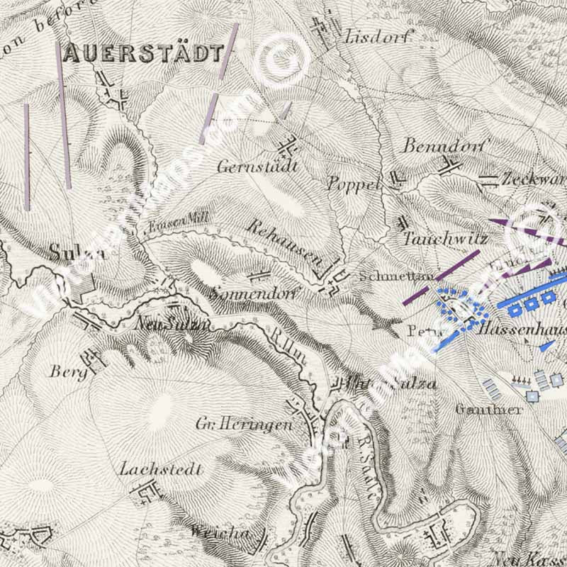 Battle of Auerstedt (Auerstadt) 14 October 1806. An engraved and hand-coloured map 41, A. K. Johnston, Atlas to Alison's History of Europe, 1850 art print poster canvas gift