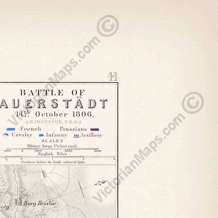 Battle of Auerstedt (Auerstadt) 14 October 1806. An engraved and hand-coloured map 41, A. K. Johnston, Atlas to Alison's History of Europe, 1850 art print poster canvas gift