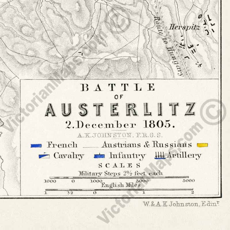 Battle of Austerlitz 2nd December 1805 An engraved and hand-coloured map 37, A. K. Johnston, Atlas to Alison's History of Europe, 1850 art print poster canvas gift