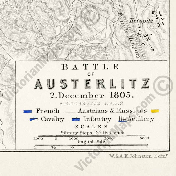 Battle of Austerlitz 2nd December 1805 An engraved and hand-coloured map 37, A. K. Johnston, Atlas to Alison's History of Europe, 1850 art print poster canvas gift