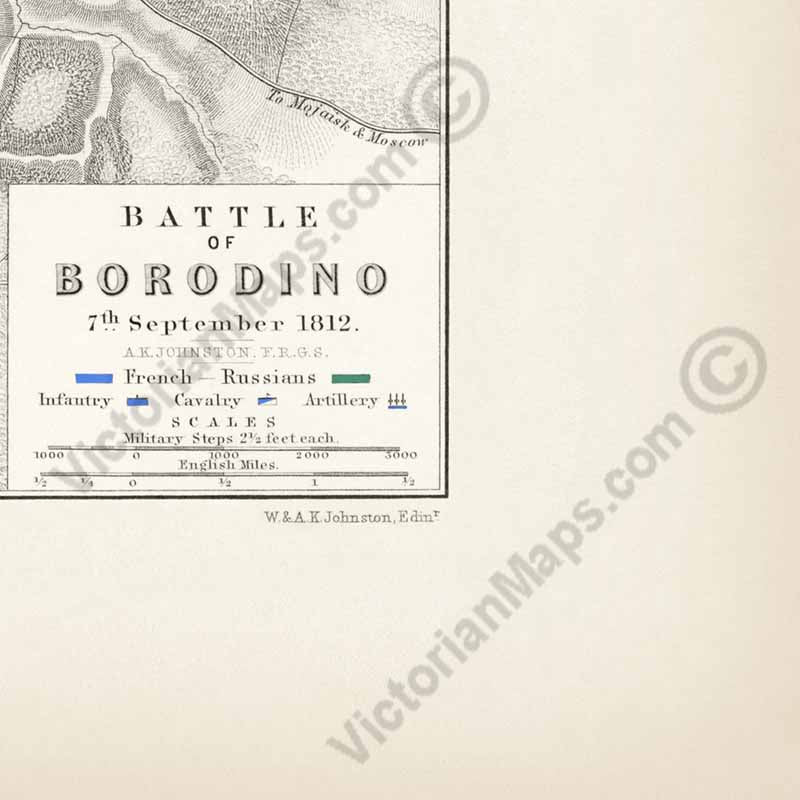 Battle of Borodino 7 September 1812. An engraved and hand-coloured map 75, A. K. Johnston, Atlas to Alison's History of Europe, 1850
