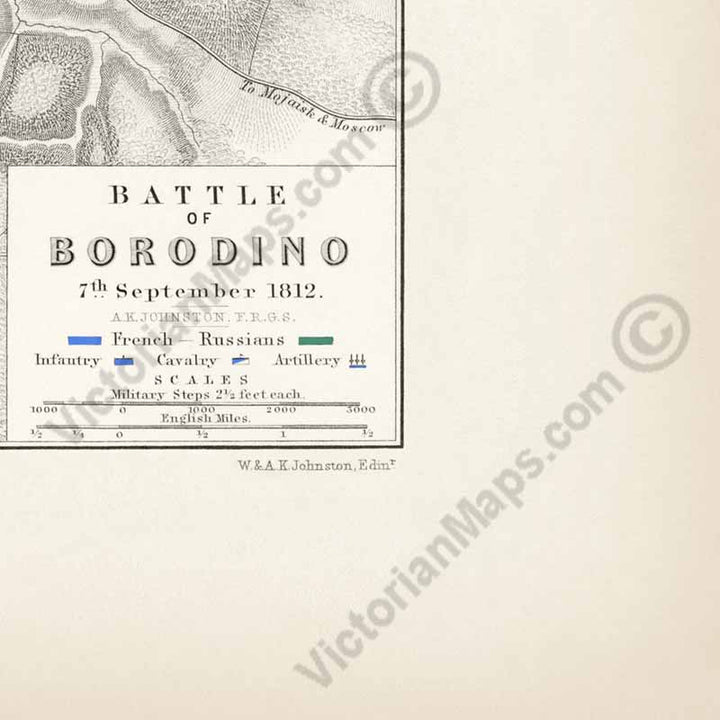 Battle of Borodino 7 September 1812. An engraved and hand-coloured map 75, A. K. Johnston, Atlas to Alison's History of Europe, 1850