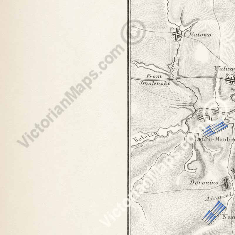 Battle of Borodino 7 September 1812. An engraved and hand-coloured map 75, A. K. Johnston, Atlas to Alison's History of Europe, 1850