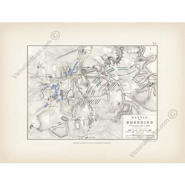Battle of Borodino 7 September 1812. An engraved and hand-coloured map 75, A. K. Johnston, Atlas to Alison's History of Europe, 1850