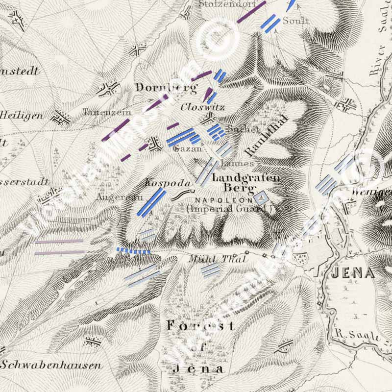 Battle of Jena 14 October 1806. An engraved and hand-coloured map 40, A. K. Johnston, Atlas to Alison's History of Europe, 1850 art print poster canvas gift