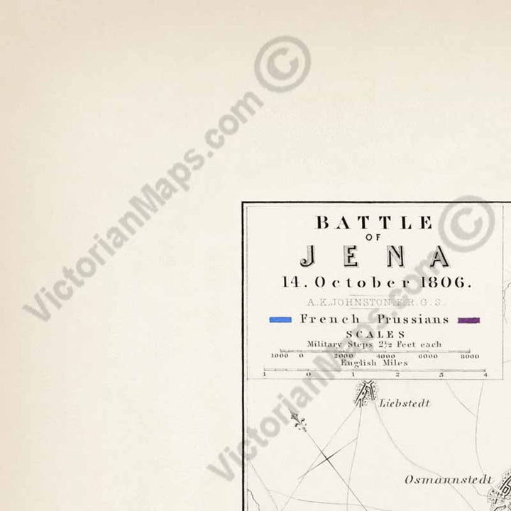 Battle of Jena 14 October 1806. An engraved and hand-coloured map 40, A. K. Johnston, Atlas to Alison's History of Europe, 1850 art print poster canvas gift