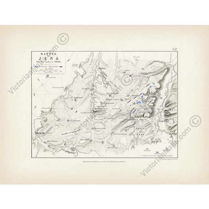 Battle of Jena 14 October 1806. An engraved and hand-coloured map 40, A. K. Johnston, Atlas to Alison's History of Europe, 1850 art print poster canvas gift