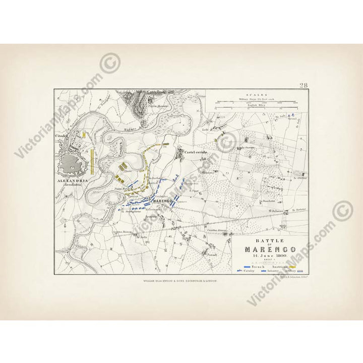 Battle of Marengo 14 June 1800, sheet 1. An engraved and hand-coloured map 28, A. K. Johnston, Atlas to Alison's History of Europe, 1850