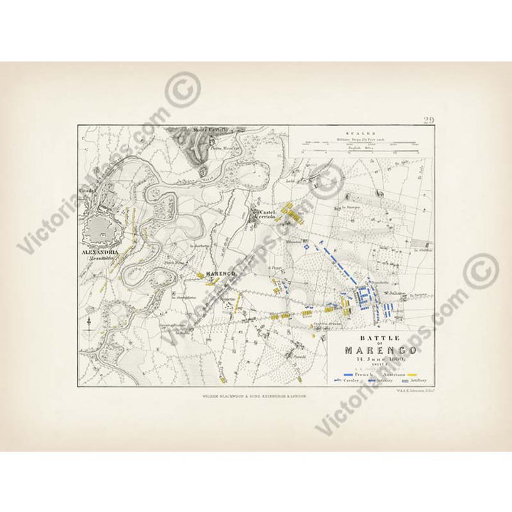 Battle of Marengo 14 June 1800, sheet 2. An engraved and hand-coloured map 29, A. K. Johnston, Atlas to Alison's History of Europe, 1850 art print poster canvas gift
