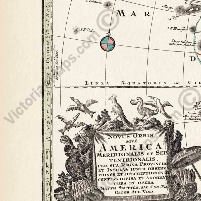 Novus Orbis Sive America Meridionalis et Septentrionalis - an early map of North & South America by Matthaus Seutter, 1730 art print poster canvas gift