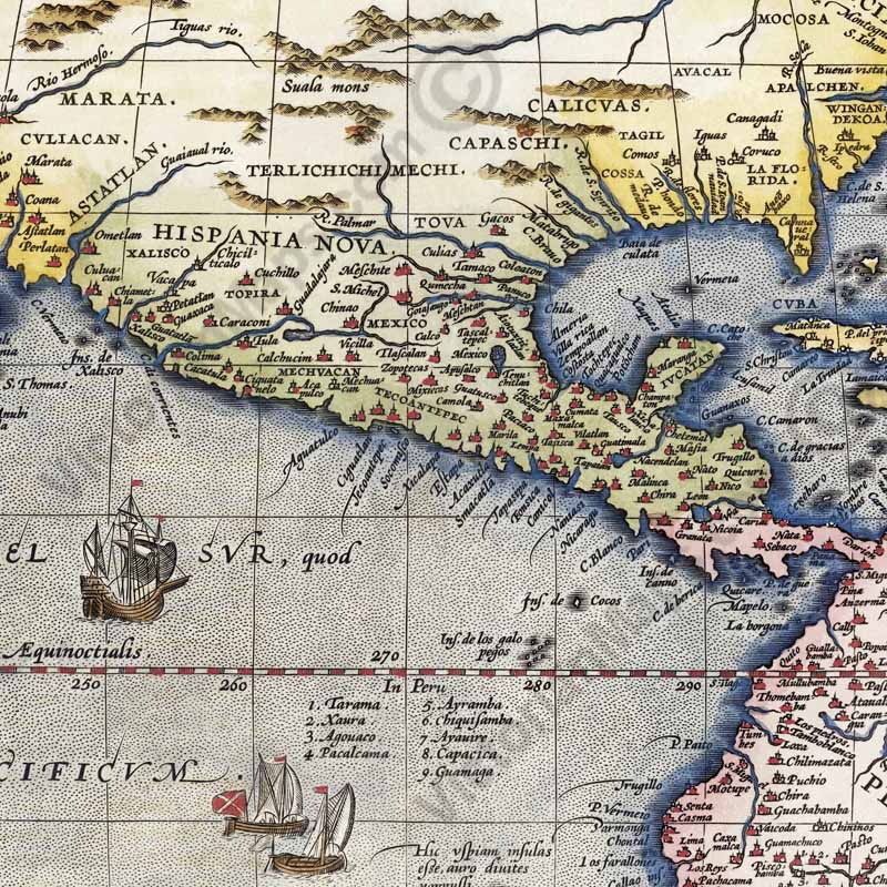 America North South Americae Sive Novi Orbis - an early map of North & South America by Abraham Ortellus, 1595