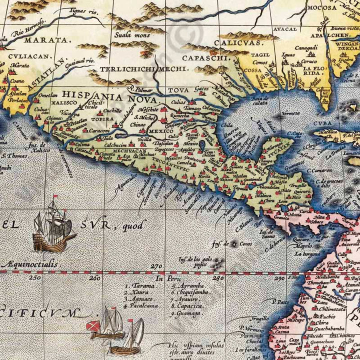 America North South Americae Sive Novi Orbis - an early map of North & South America by Abraham Ortellus, 1595