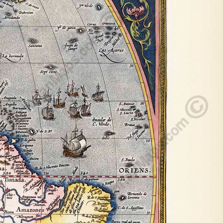 America North South Americae Sive Novi Orbis - an early map of North & South America by Abraham Ortellus, 1595