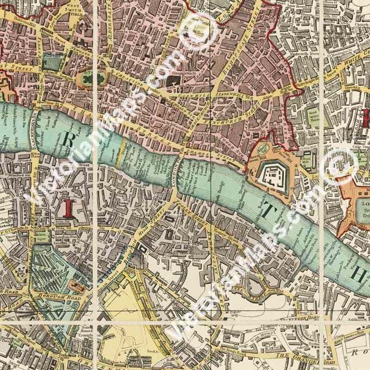 Langley & Belch's New Map of London, 1812 - Pictorial engraved hand-coloured folding map of 19c. London in times of Waterloo, Wellington and Napoleon art print poster gift
