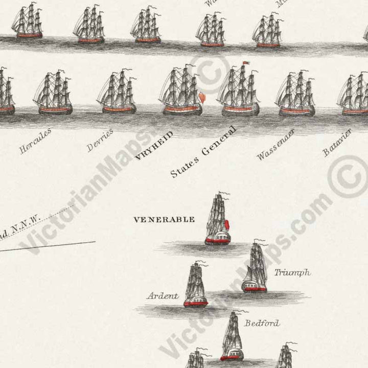 Battle of Camperdown 11th October 1797 Admiral Duncan's attack on Dutch fleet. An engraved and hand-coloured map 19, A. K. Johnston, Atlas to Alison's History of Europe, 1850 art print poster canvas gift