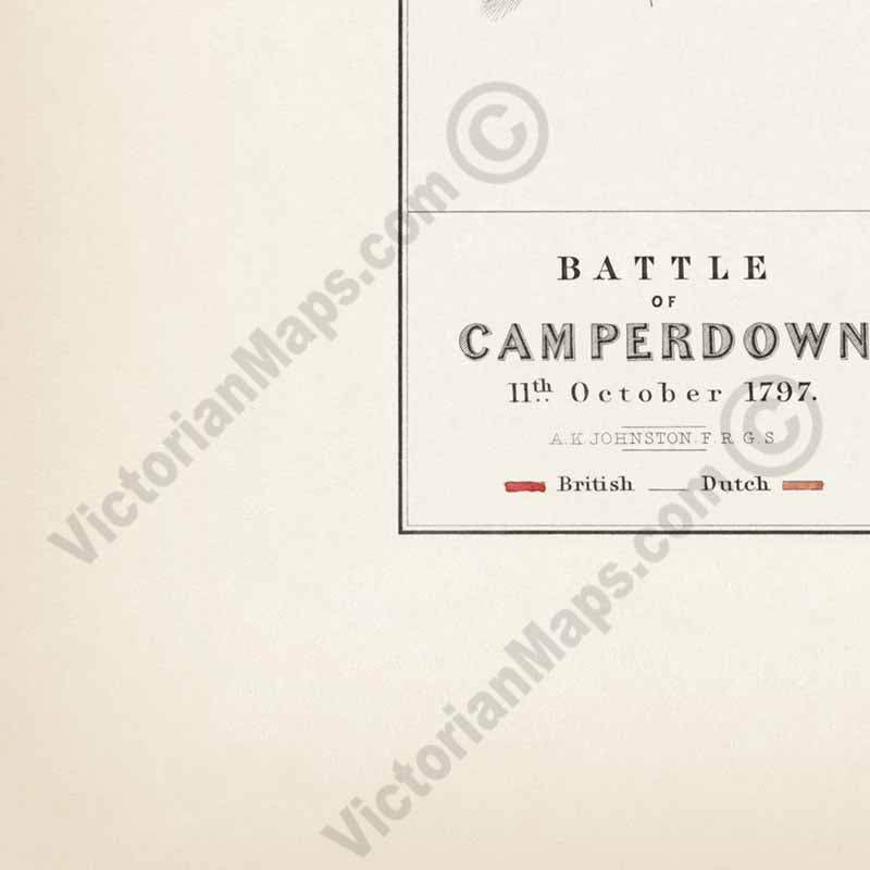 Battle of Camperdown 11th October 1797 Admiral Duncan's attack on Dutch fleet. An engraved and hand-coloured map 19, A. K. Johnston, Atlas to Alison's History of Europe, 1850 art print poster canvas gift