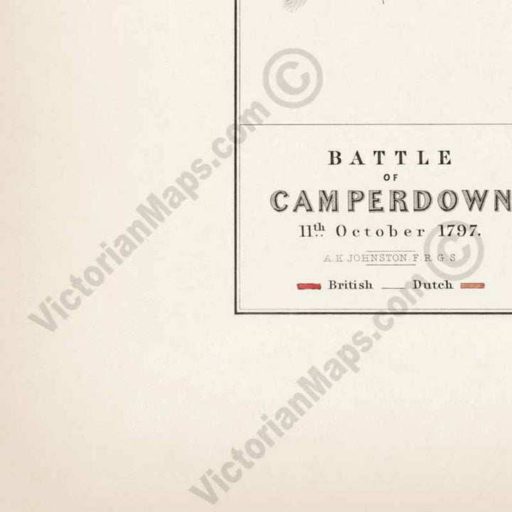 Battle of Camperdown 11th October 1797 Admiral Duncan's attack on Dutch fleet. An engraved and hand-coloured map 19, A. K. Johnston, Atlas to Alison's History of Europe, 1850 art print poster canvas gift
