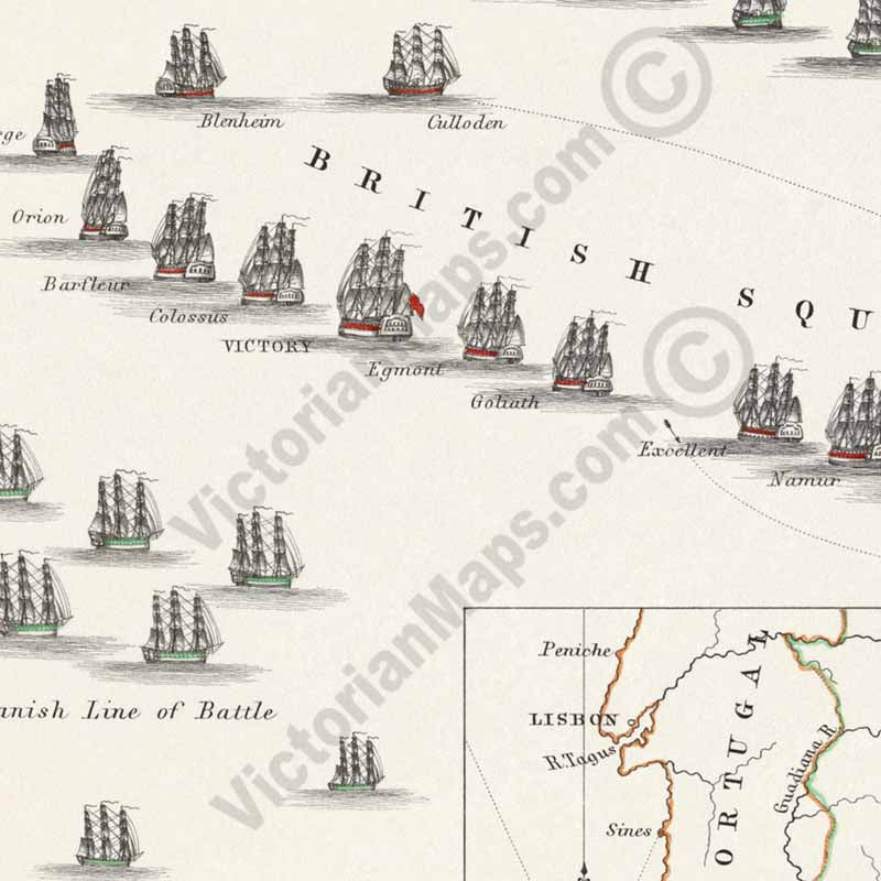 Battle of Cape St. Vincent 14th February 1797; Admiral Jervis's attack on Spanish fleet. An engraved and hand-coloured map 18, A. K. Johnston, Atlas to Alison's History of Europe, 1850 art print poster canvas gift