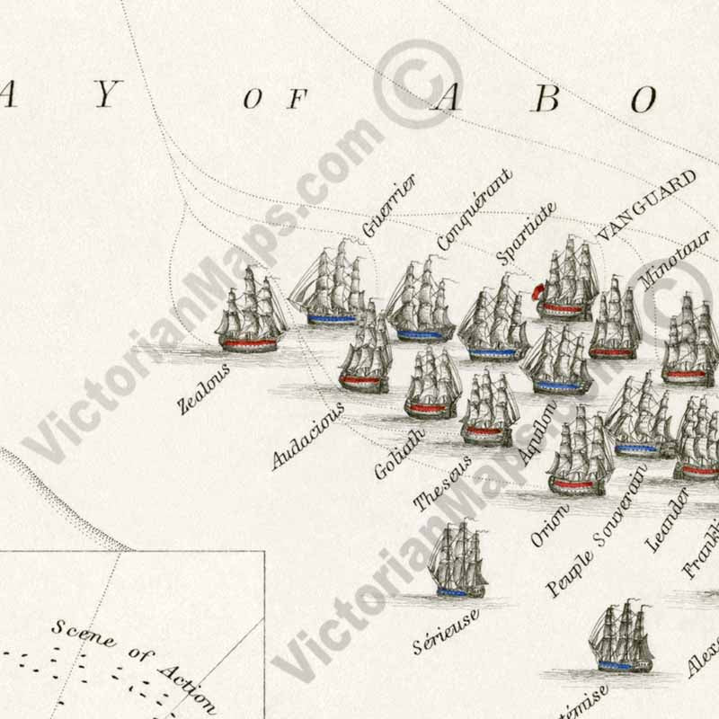 Battle of the Nile 1st August 1798 An engraved and hand-coloured map 21, A. K. Johnston, Atlas to Alison's History of Europe, 1850 art print poster canvas gift
