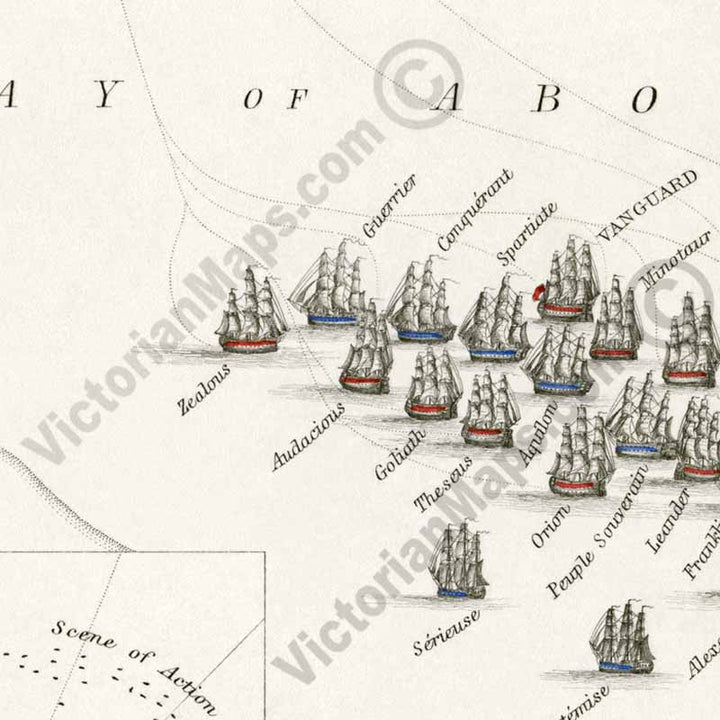 Battle of the Nile 1st August 1798 An engraved and hand-coloured map 21, A. K. Johnston, Atlas to Alison's History of Europe, 1850 art print poster canvas gift