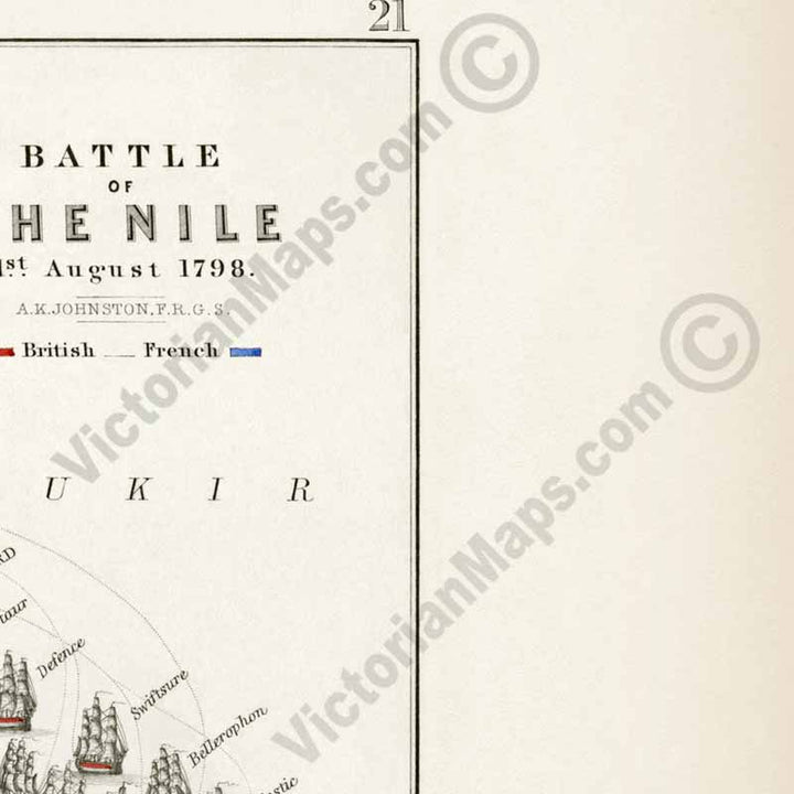 Battle of the Nile 1st August 1798 An engraved and hand-coloured map 21, A. K. Johnston, Atlas to Alison's History of Europe, 1850 art print poster canvas gift