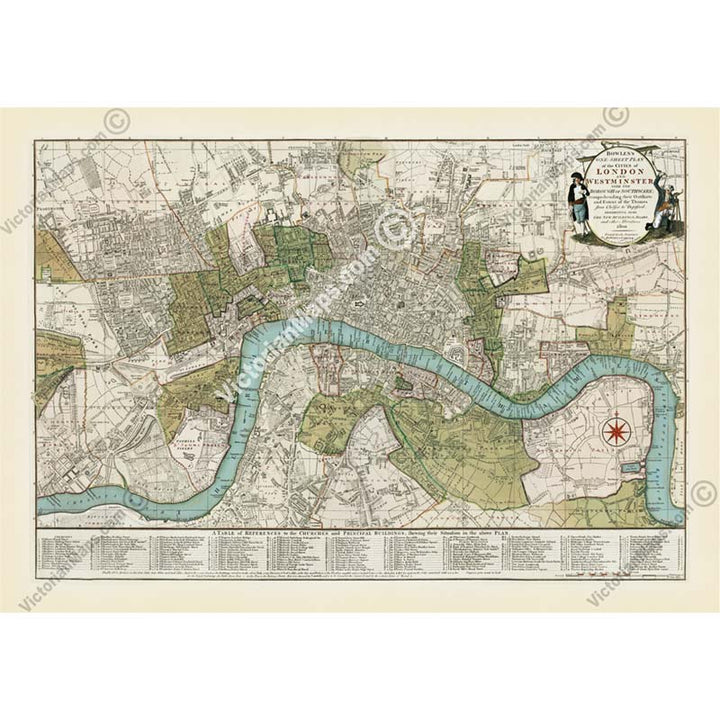 Bowles's One-Sheet Plan of LONDON and WESTMINSTER with the borough of SOUTHWARK - a map by Bowles, 1800 art print poster gift