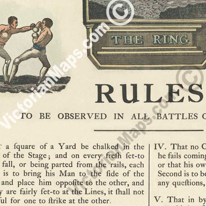 Boxing RULES to be observed in all battles on the stage, engraved broadside print, 1743 art poster canvas gift