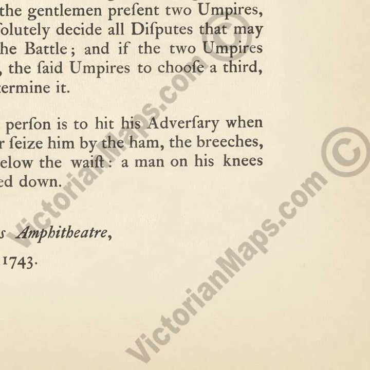 Boxing RULES to be observed in all battles on the stage, engraved broadside print, 1743 art poster canvas gift