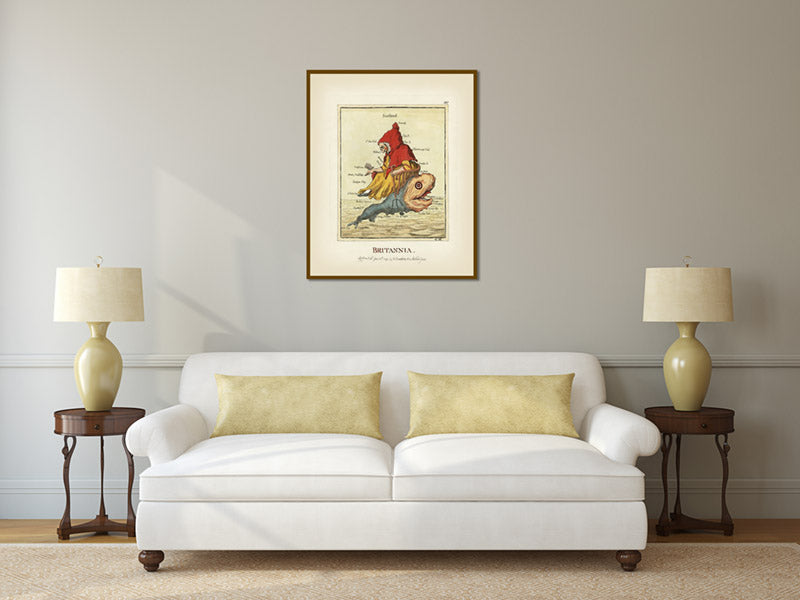 Britannia - a comic droll humorous satirical map of England and Wales Britain by James Gillray, 1791 art print poster canvas gift