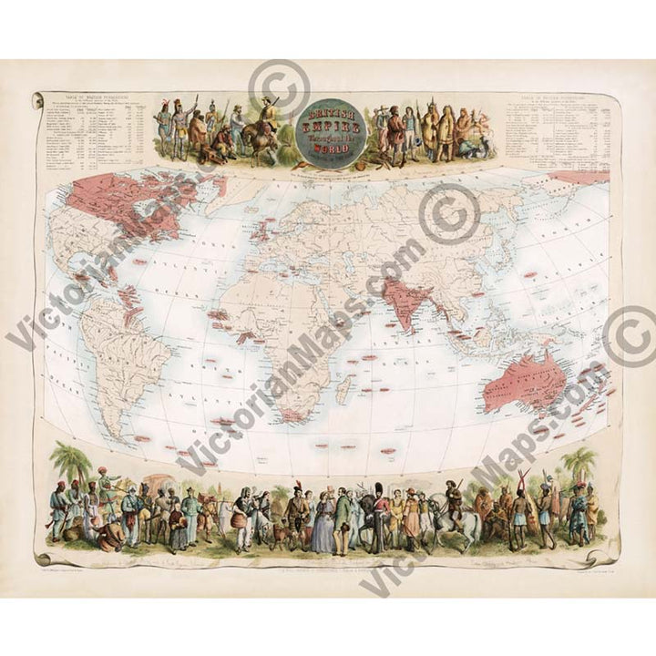 British Empire throughout the World - a map of the British Empire by A. Fullarton, 1862 art print poster canvas gift