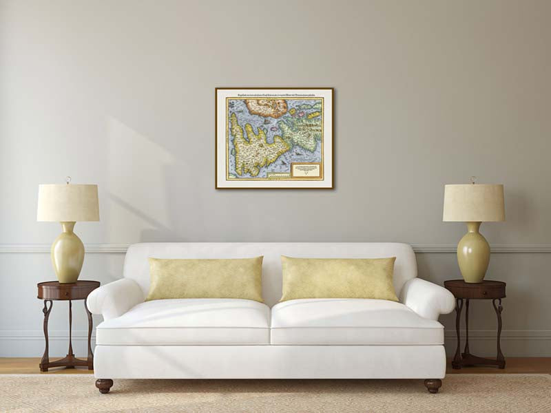 British Isles Great Britain - an early woodblock engraved map by Sebastian Munster, 1544 art print poster canvas gift