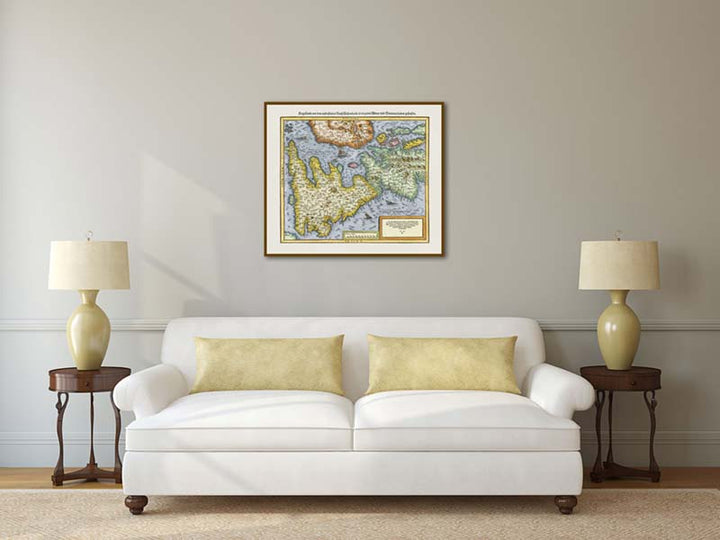 British Isles Great Britain - an early woodblock engraved map by Sebastian Munster, 1544 art print poster canvas gift