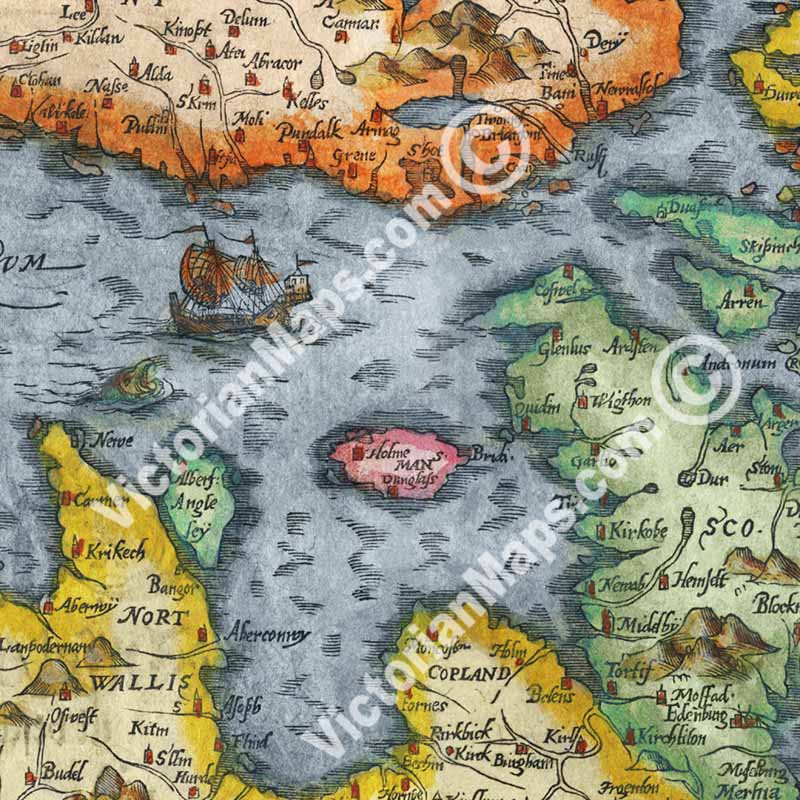 British Isles Great Britain - an early woodblock engraved map by Sebastian Munster, 1544 art print poster canvas gift