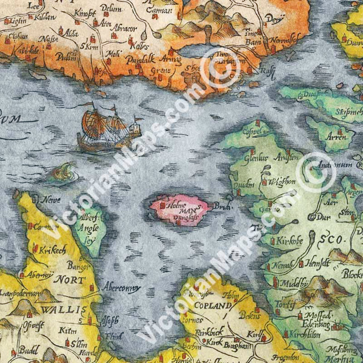 British Isles Great Britain - an early woodblock engraved map by Sebastian Munster, 1544 art print poster canvas gift