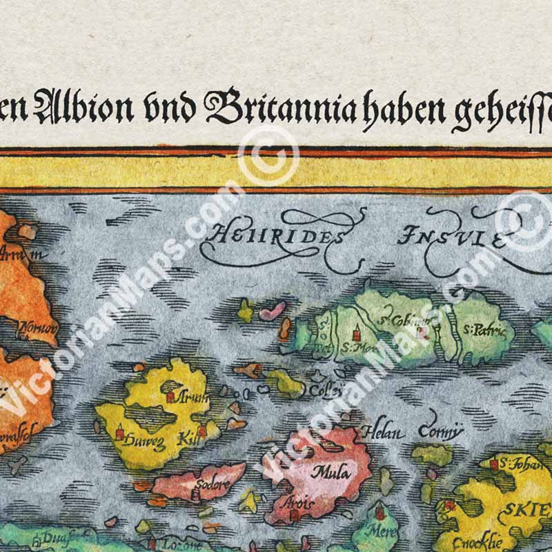 British Isles Great Britain - an early woodblock engraved map by Sebastian Munster, 1544 art print poster canvas gift