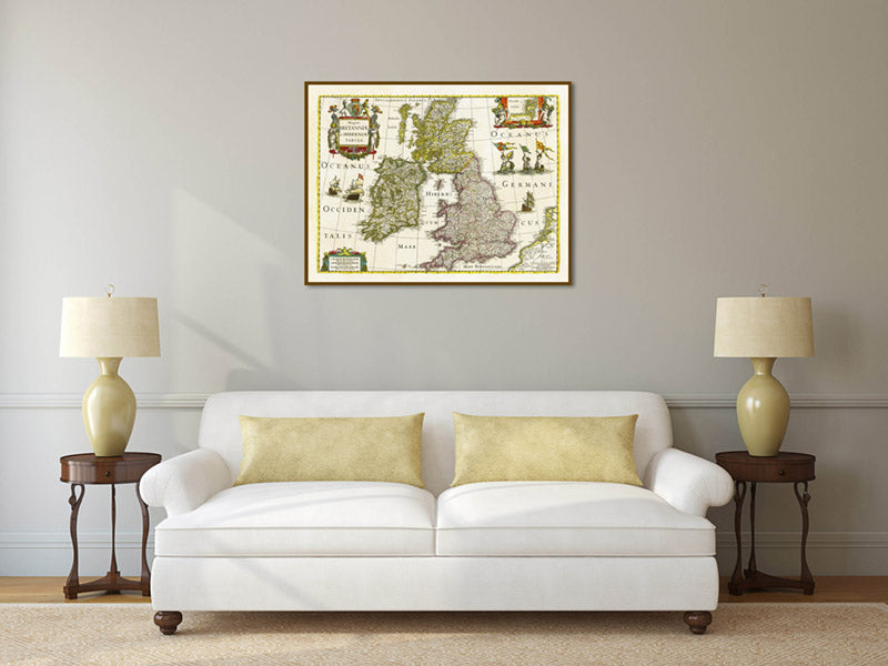 Magnae Britanniae et Hiberniae Tabula - British Isles map by Janssonius & Hondius, 1638 art print poster canvas gift
