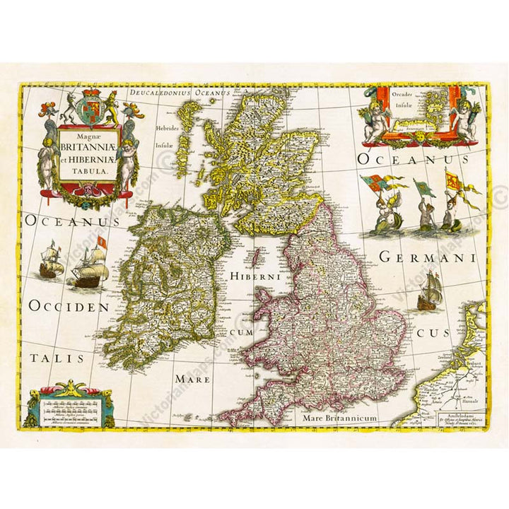 Magnae Britanniae et Hiberniae Tabula - British Isles map by Janssonius & Hondius, 1638 art print poster canvas gift