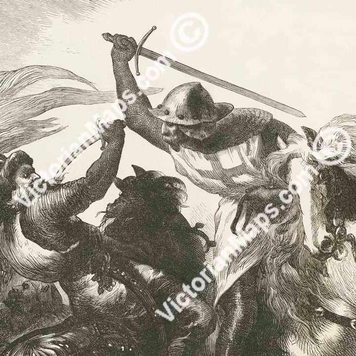 CRUSADERS from a painting by Sir John Gilbert - double-page engraved illustration Harper's Weekly magazine 1876 art print poster canvas gift